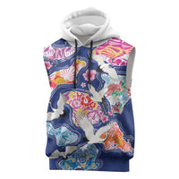 Hawaiian and Japanese Culture Together Sleeveless Hoodie Hawaiian Archipelago Shape Sea Animals