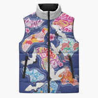 Hawaiian and Japanese Culture Together Sleeveless Puffer Jacket Hawaiian Archipelago Shape Sea Animals LT03 Unisex Multicolor - Polynesian Pride