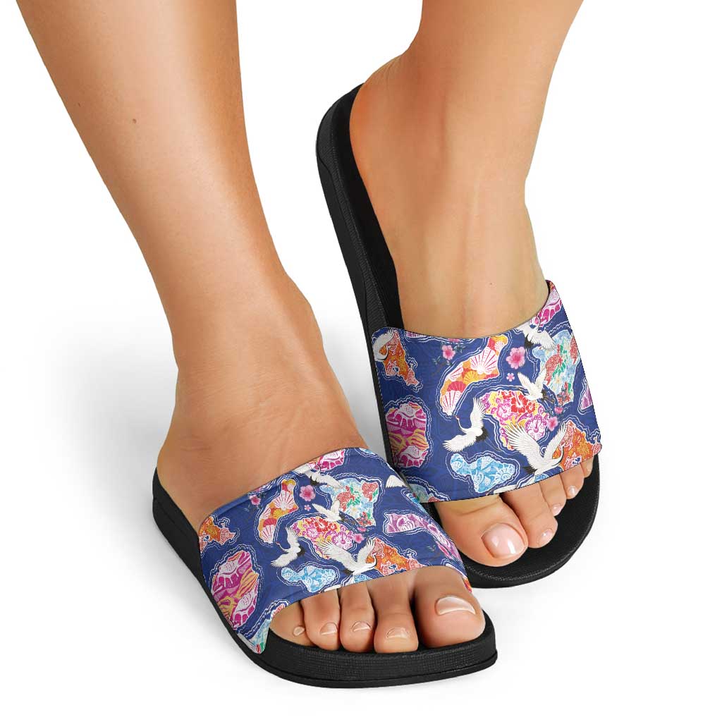 Hawaiian and Japanese Culture Together Slide Sandals Hawaiian Archipelago Shape Sea Animals LT03 - Polynesian Pride