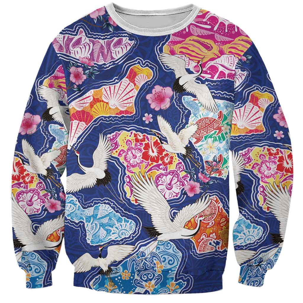 Hawaiian and Japanese Culture Together Sweatshirt Hawaiian Archipelago Shape Sea Animals LT03 Unisex Multicolor - Polynesian Pride