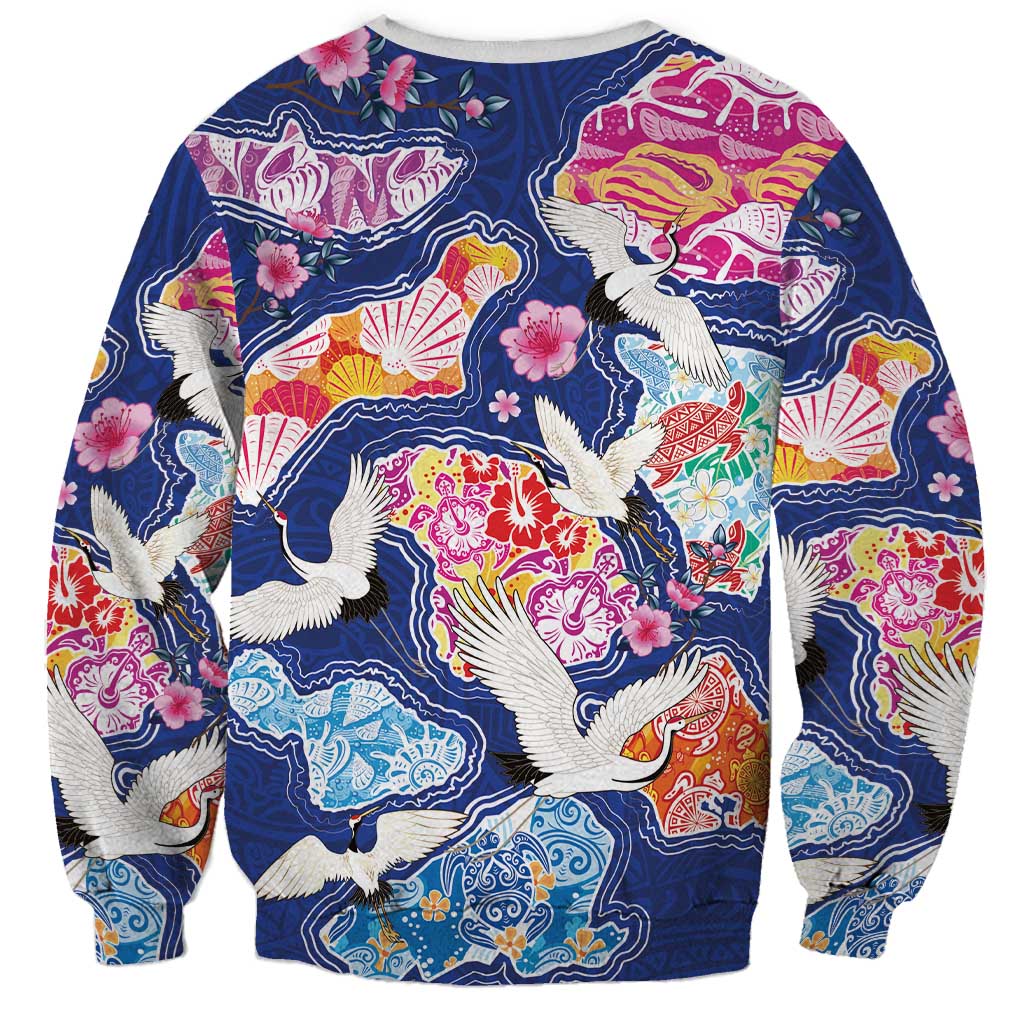 Hawaiian and Japanese Culture Together Sweatshirt Hawaiian Archipelago Shape Sea Animals LT03 - Polynesian Pride