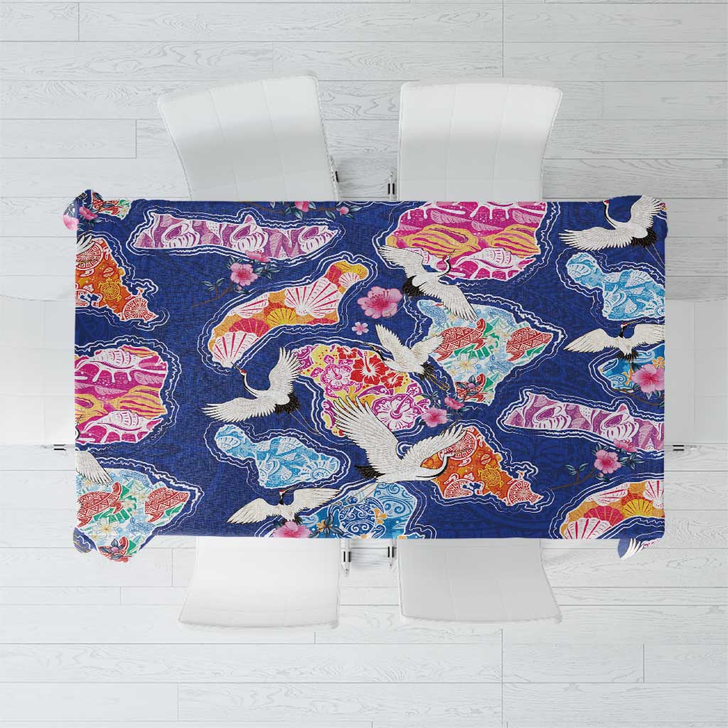 Hawaiian and Japanese Culture Together Tablecloth Hawaiian Archipelago Shape Sea Animals LT03 Multicolor - Polynesian Pride