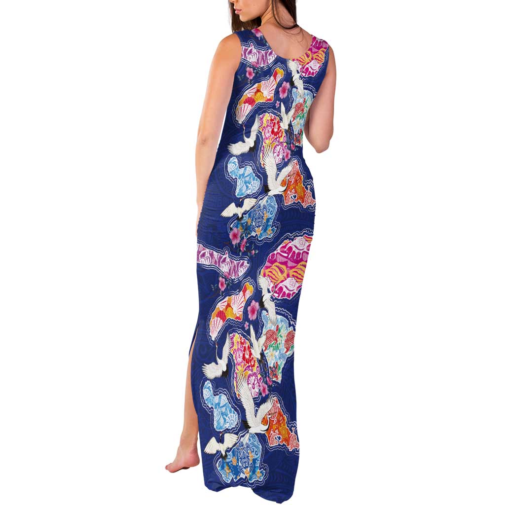 Hawaiian and Japanese Culture Together Tank Maxi Dress Hawaiian Archipelago Shape Sea Animals