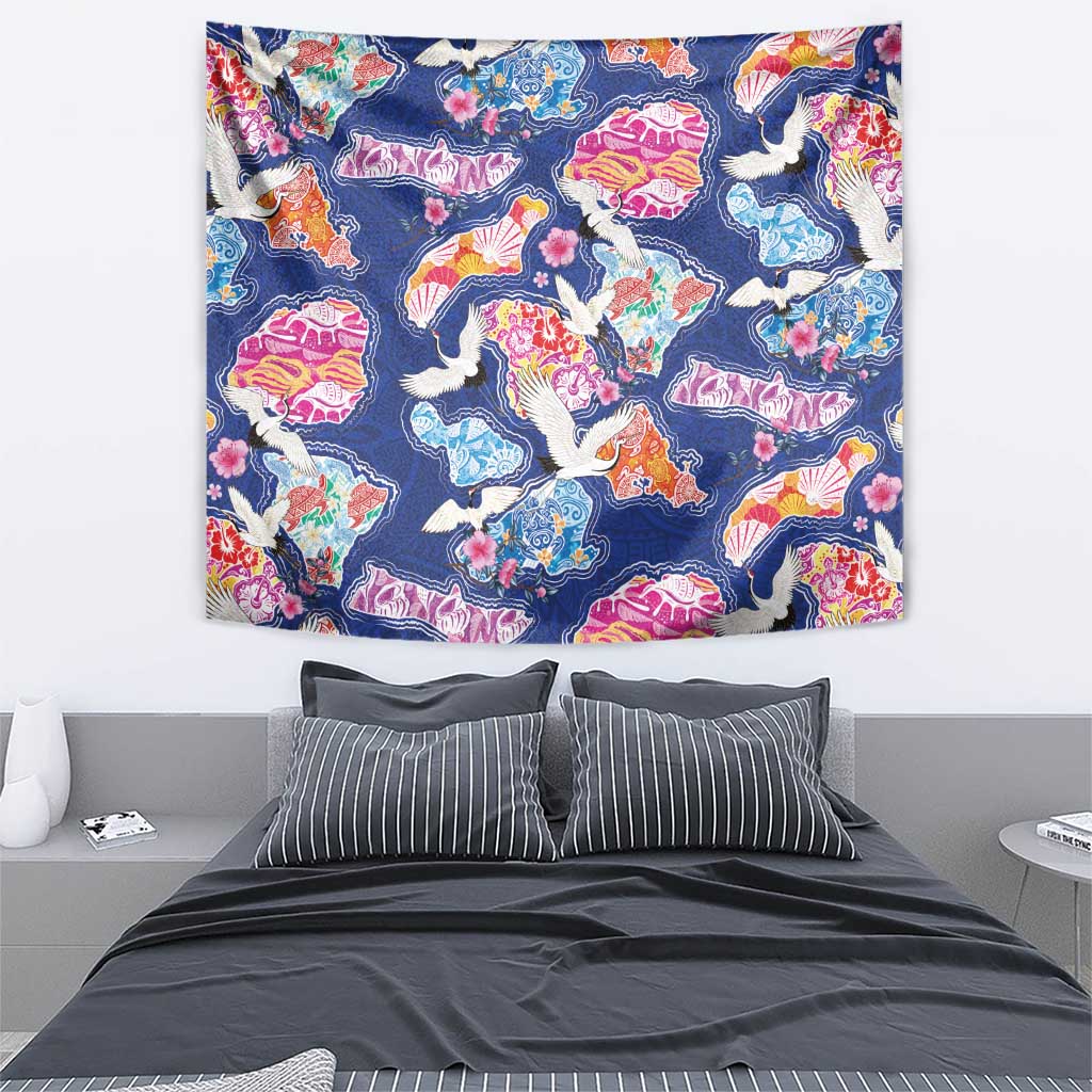 Hawaiian and Japanese Culture Together Tapestry Hawaiian Archipelago Shape Sea Animals LT03 - Polynesian Pride