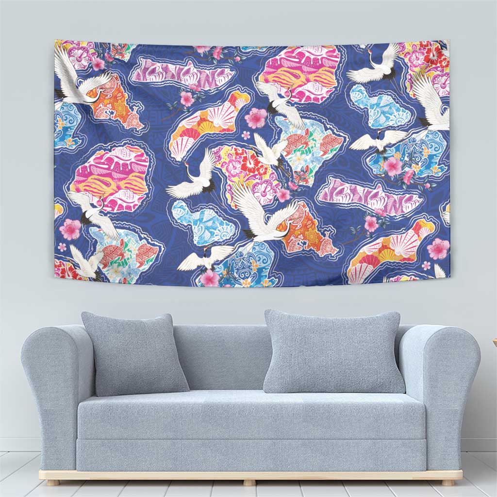 Hawaiian and Japanese Culture Together Tapestry Hawaiian Archipelago Shape Sea Animals LT03 - Polynesian Pride