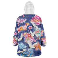 Hawaiian and Japanese Culture Together Wearable Blanket Hoodie Hawaiian Archipelago Shape Sea Animals