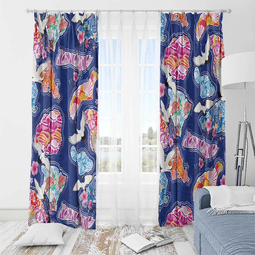 Hawaiian and Japanese Culture Together Window Curtain Hawaiian Archipelago Shape Sea Animals