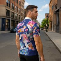 Hawaiian and Japanese Culture Together Zipper Polo Shirt Hawaiian Archipelago Shape Sea Animals