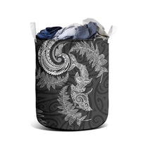 New Zealand Sea Animals with Maori Tribal Tattoo Laundry Basket Shark Manta Ray with Silver Fern Black