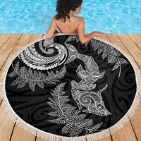 New Zealand Sea Animals with Maori Tribal Tattoo Beach Blanket Shark Manta Ray with Silver Fern Black