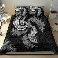 New Zealand Sea Animals with Maori Tribal Tattoo Bedding Set Shark Manta Ray with Silver Fern Black
