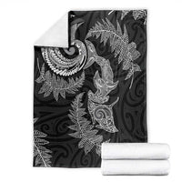 New Zealand Sea Animals with Maori Tribal Tattoo Blanket Shark Manta Ray with Silver Fern Black