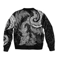 New Zealand Sea Animals with Maori Tribal Tattoo Bomber Jacket Shark Manta Ray with Silver Fern Black