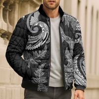 New Zealand Sea Animals with Maori Tribal Tattoo Bomber Puffer Jacket Shark Manta Ray with Silver Fern Black