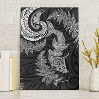New Zealand Sea Animals with Maori Tribal Tattoo Canvas Wall Art Shark Manta Ray with Silver Fern Black
