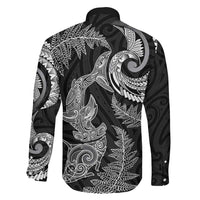 New Zealand Sea Animals with Maori Tribal Tattoo Family Matching Long Sleeve Bodycon Dress and Hawaiian Shirt Shark Manta Ray with Silver Fern Black