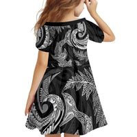 New Zealand Sea Animals with Maori Tribal Tattoo Family Matching Mermaid Dress and Hawaiian Shirt Shark Manta Ray with Silver Fern Black