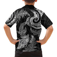 New Zealand Sea Animals with Maori Tribal Tattoo Family Matching Summer Maxi Dress and Hawaiian Shirt Shark Manta Ray with Silver Fern Black