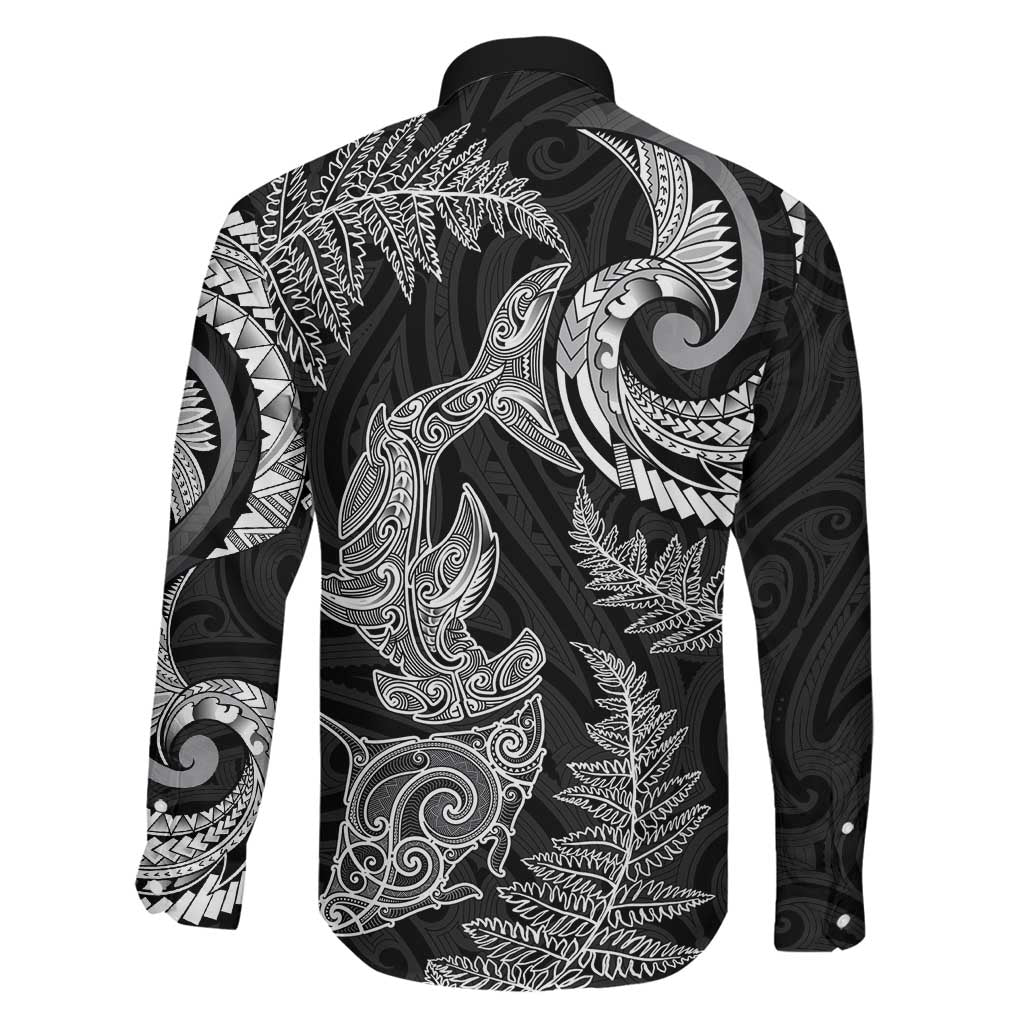 New Zealand Sea Animals with Maori Tribal Tattoo Family Matching Tank Maxi Dress and Hawaiian Shirt Shark Manta Ray with Silver Fern Black