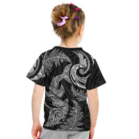 New Zealand Sea Animals with Maori Tribal Tattoo Kid T Shirt Shark Manta Ray with Silver Fern Black