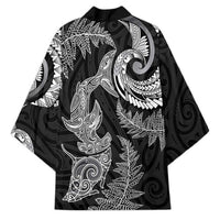 New Zealand Sea Animals with Maori Tribal Tattoo Kimono Shark Manta Ray with Silver Fern Black