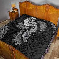 New Zealand Sea Animals with Maori Tribal Tattoo Quilt Shark Manta Ray with Silver Fern Black
