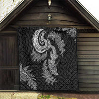 New Zealand Sea Animals with Maori Tribal Tattoo Quilt Shark Manta Ray with Silver Fern Black