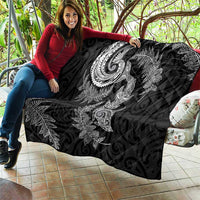 New Zealand Sea Animals with Maori Tribal Tattoo Quilt Shark Manta Ray with Silver Fern Black