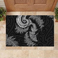 New Zealand Sea Animals with Maori Tribal Tattoo Rubber Doormat Shark Manta Ray with Silver Fern Black