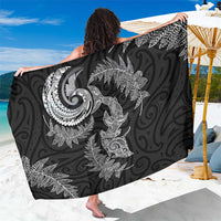 New Zealand Sea Animals with Maori Tribal Tattoo Sarong Shark Manta Ray with Silver Fern Black