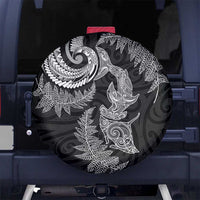New Zealand Sea Animals with Maori Tribal Tattoo Spare Tire Cover Shark Manta Ray with Silver Fern Black