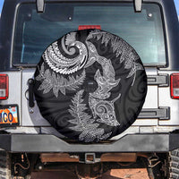New Zealand Sea Animals with Maori Tribal Tattoo Spare Tire Cover Shark Manta Ray with Silver Fern Black