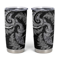 New Zealand Sea Animals with Maori Tribal Tattoo Tumbler Cup Shark Manta Ray with Silver Fern Black