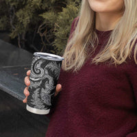 New Zealand Sea Animals with Maori Tribal Tattoo Tumbler Cup Shark Manta Ray with Silver Fern Black