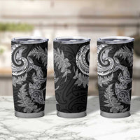 New Zealand Sea Animals with Maori Tribal Tattoo Tumbler Cup Shark Manta Ray with Silver Fern Black