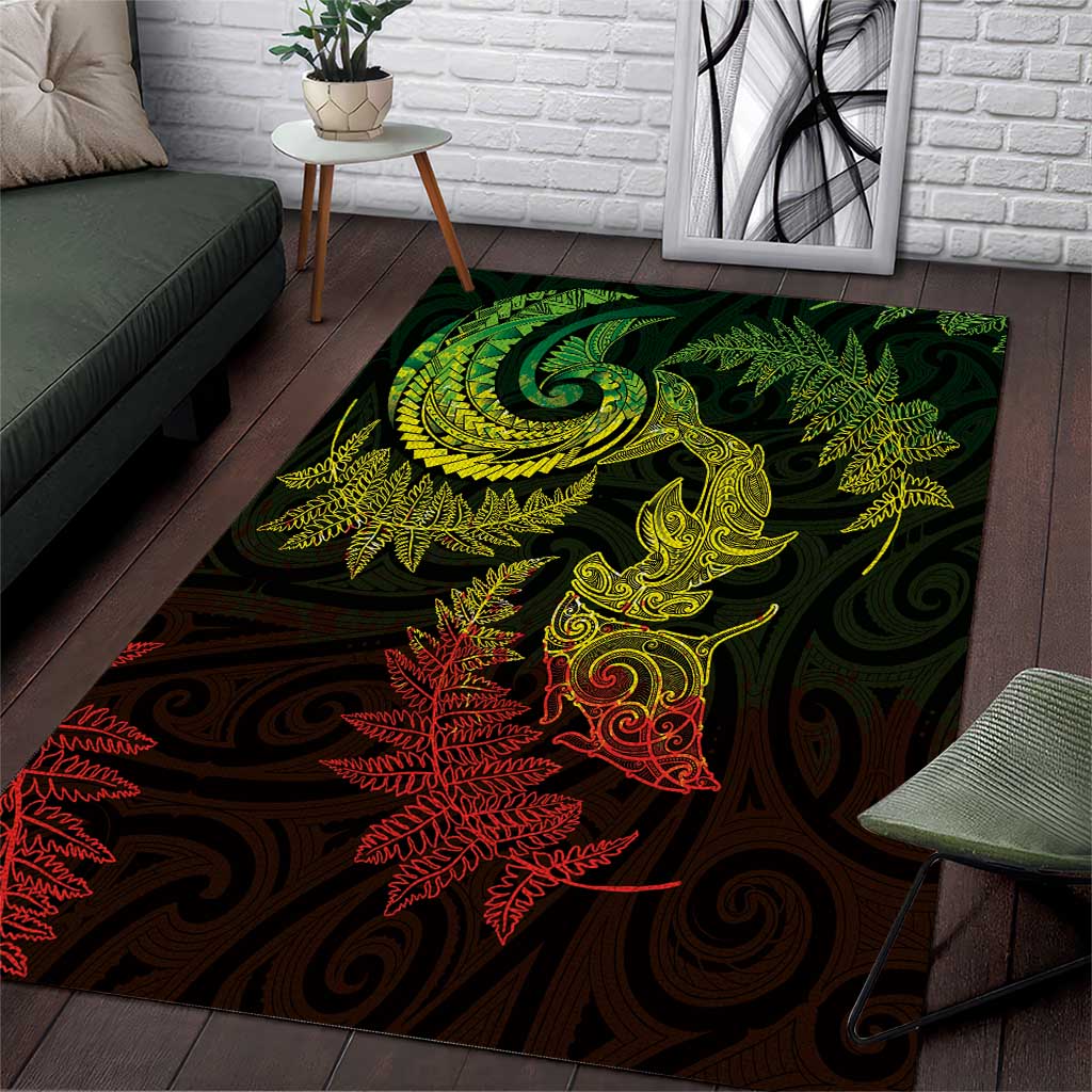New Zealand Sea Animals with Maori Tribal Tattoo Area Rug Shark Manta Ray with Silver Fern Reggae