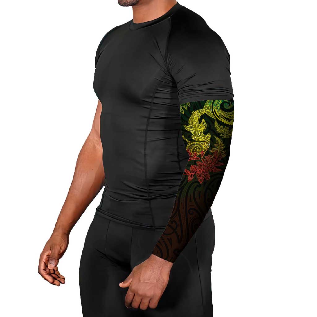 New Zealand Sea Animals with Maori Tribal Tattoo Arm Sleeves Shark Manta Ray with Silver Fern Reggae