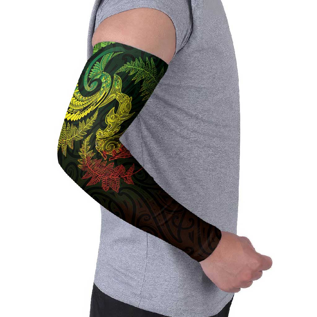 New Zealand Sea Animals with Maori Tribal Tattoo Arm Sleeves Shark Manta Ray with Silver Fern Reggae