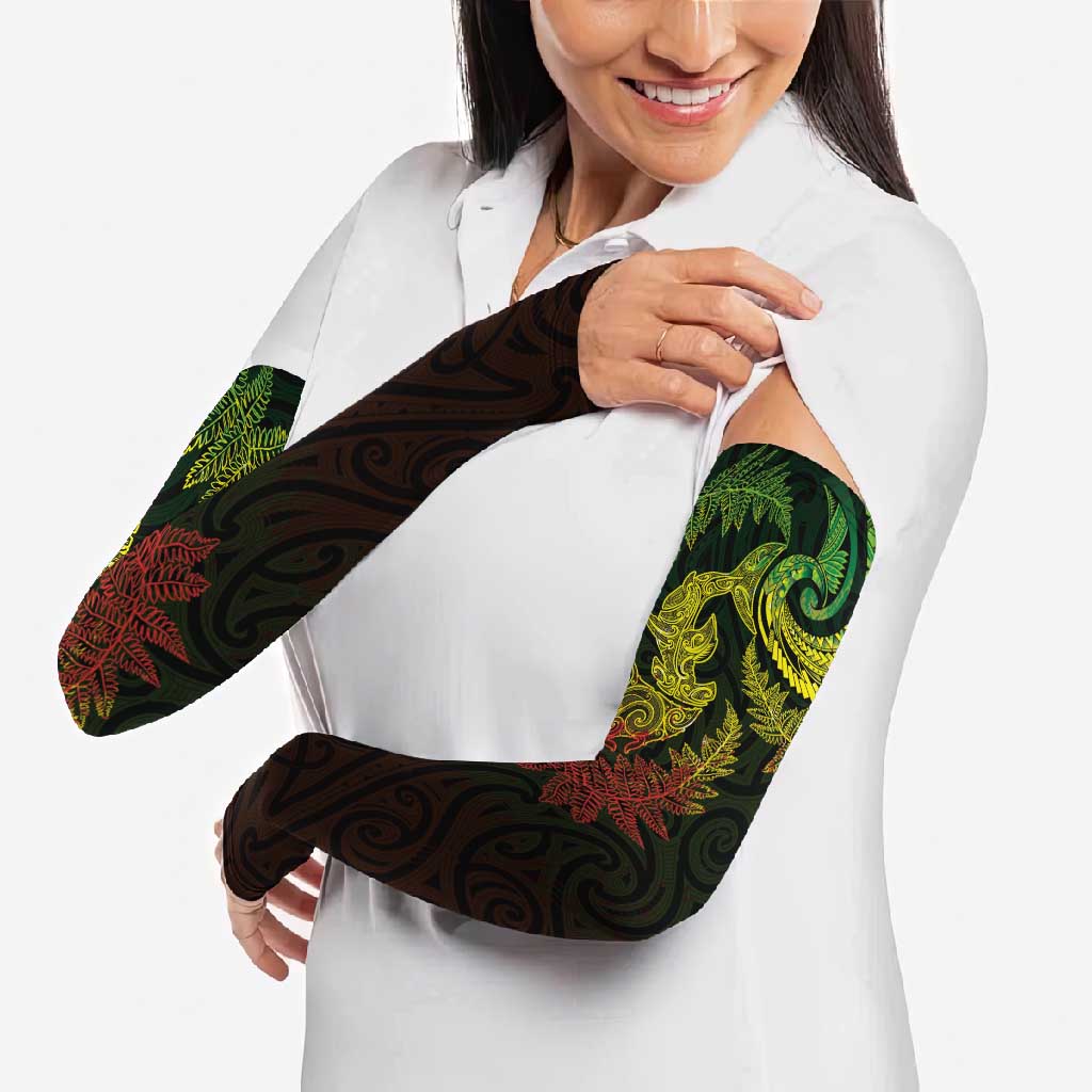 New Zealand Sea Animals with Maori Tribal Tattoo Arm Sleeves Shark Manta Ray with Silver Fern Reggae