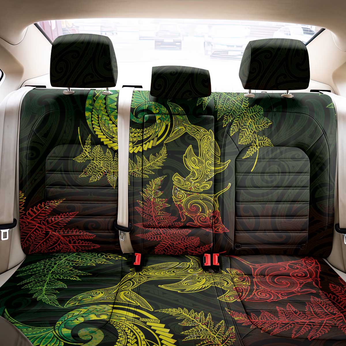 New Zealand Sea Animals with Maori Tribal Tattoo Back Car Seat Cover Shark Manta Ray with Silver Fern Reggae