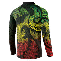 New Zealand Sea Animals with Maori Tribal Tattoo Button Sweatshirt Shark Manta Ray with Silver Fern Reggae