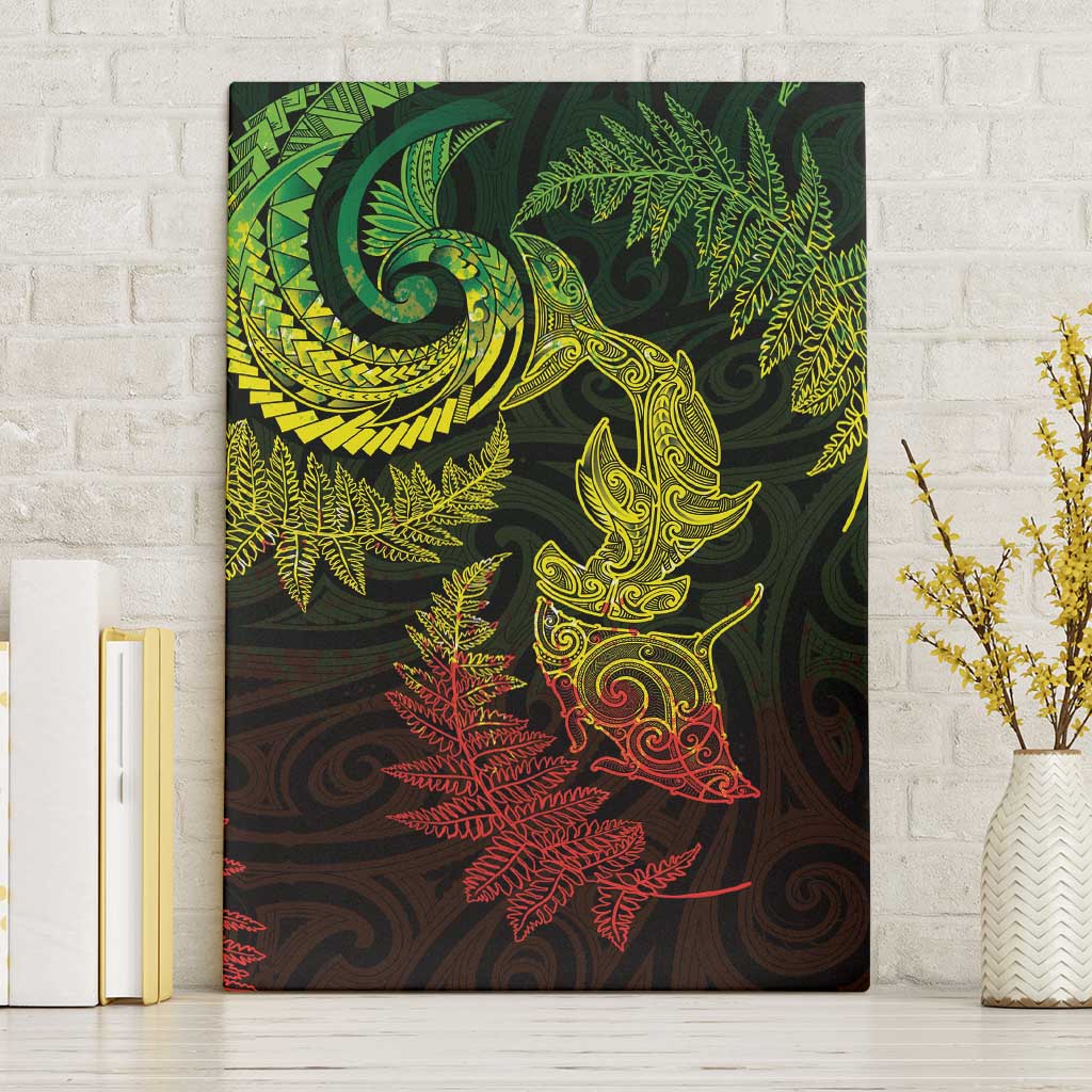 New Zealand Sea Animals with Maori Tribal Tattoo Canvas Wall Art Shark Manta Ray with Silver Fern Reggae