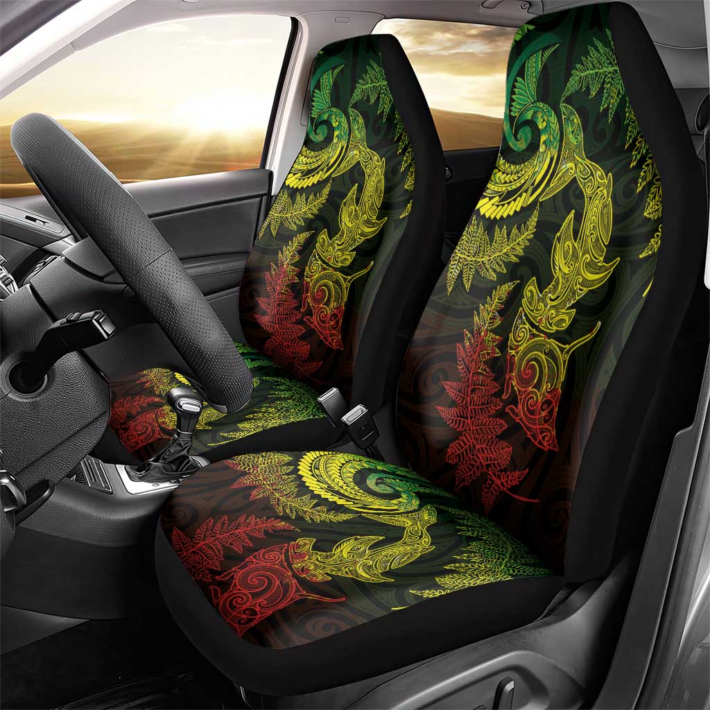 New Zealand Sea Animals with Maori Tribal Tattoo Car Seat Cover Shark Manta Ray with Silver Fern Reggae