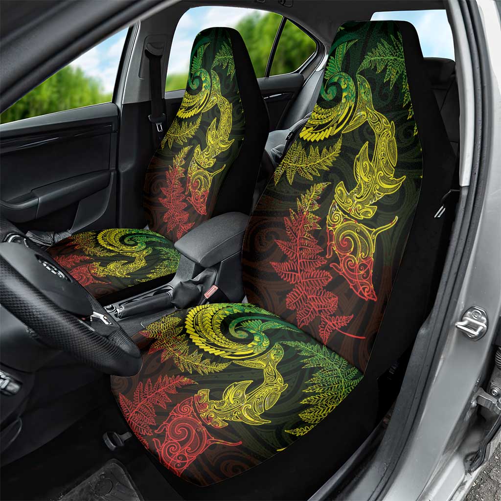 New Zealand Sea Animals with Maori Tribal Tattoo Car Seat Cover Shark Manta Ray with Silver Fern Reggae