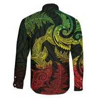 New Zealand Sea Animals with Maori Tribal Tattoo Family Matching Off Shoulder Short Dress and Hawaiian Shirt Shark Manta Ray with Silver Fern Reggae