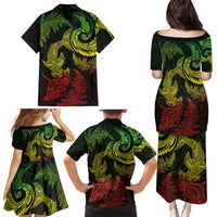 New Zealand Sea Animals with Maori Tribal Tattoo Family Matching Puletasi and Hawaiian Shirt Shark Manta Ray with Silver Fern Reggae