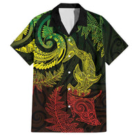 New Zealand Sea Animals with Maori Tribal Tattoo Family Matching Puletasi and Hawaiian Shirt Shark Manta Ray with Silver Fern Reggae