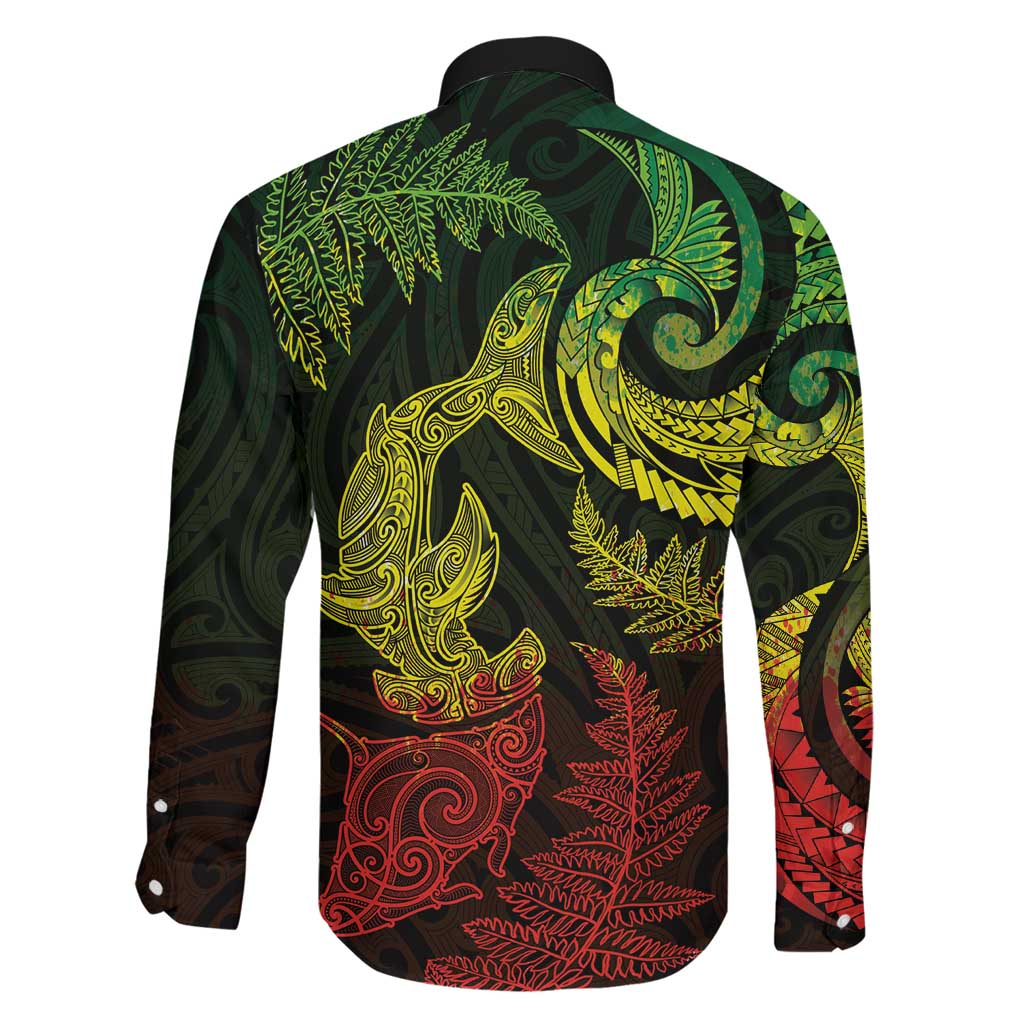 New Zealand Sea Animals with Maori Tribal Tattoo Family Matching Summer Maxi Dress and Hawaiian Shirt Shark Manta Ray with Silver Fern Reggae