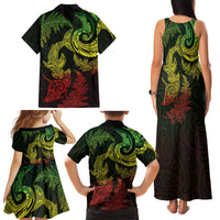 New Zealand Sea Animals with Maori Tribal Tattoo Family Matching Tank Maxi Dress and Hawaiian Shirt Shark Manta Ray with Silver Fern Reggae