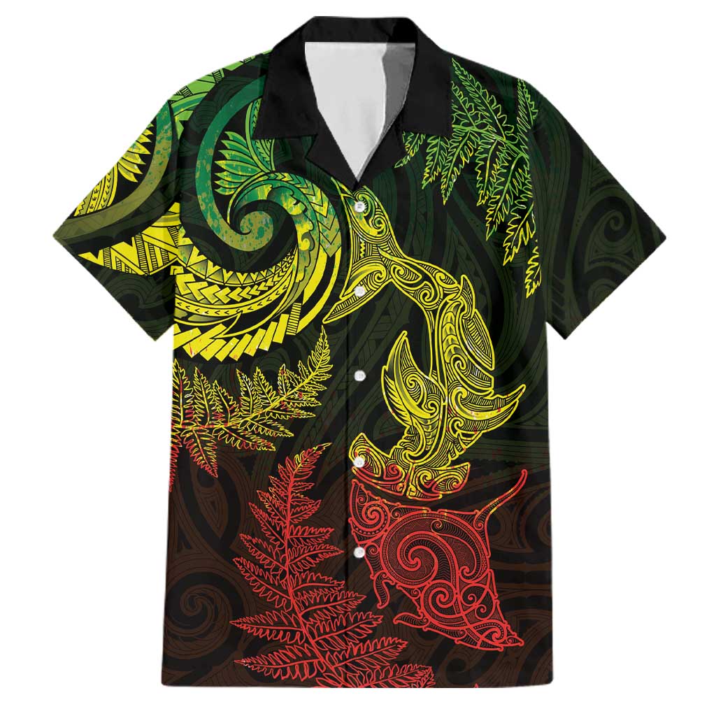 New Zealand Sea Animals with Maori Tribal Tattoo Family Matching Tank Maxi Dress and Hawaiian Shirt Shark Manta Ray with Silver Fern Reggae